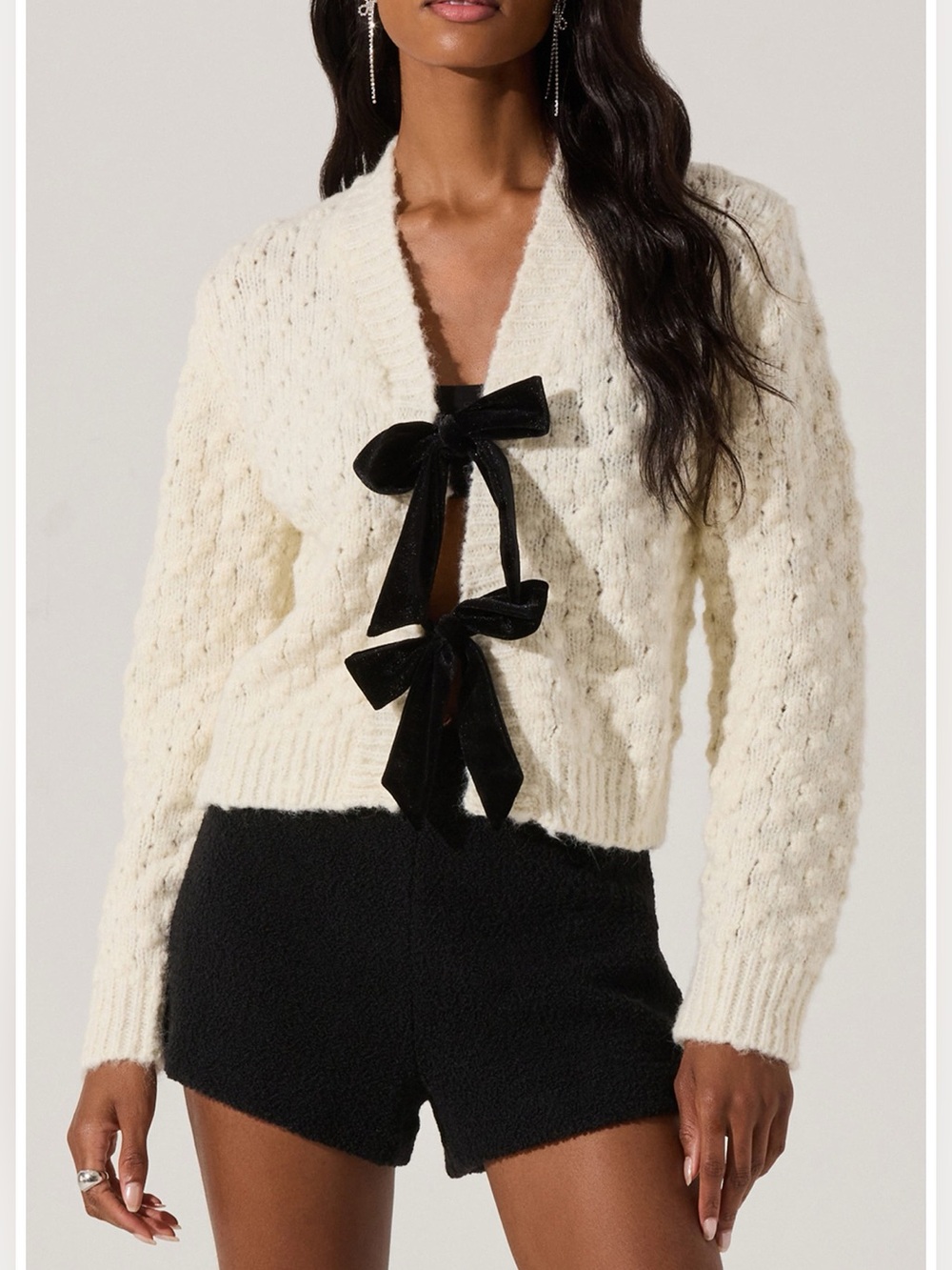 NWT ASTR the Label Velvet Bow Cardigan Wool Blend Cottage Chic femenine  bubble